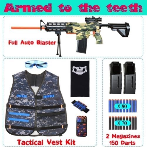 Realistic Automatic Sniper Rifle for Kids, Tactical Vest & 150 Soft Bullets