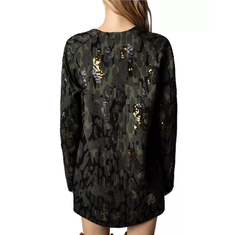 Cárdigan de lana Zadig & Voltaire Addison camuflado lentejuelas para mujer XS rock parisino chic Foto 2 de 4