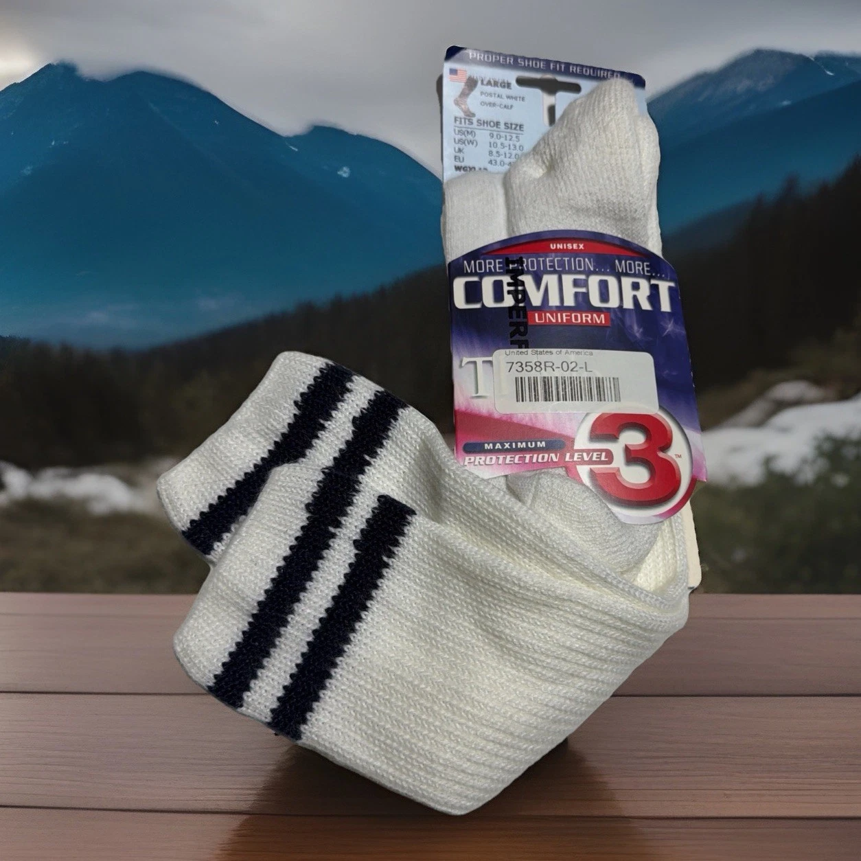 Thorlo Comfort Work Socks 10-13 WGXL13 Uniform Postal White Navy Stripes.