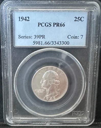 1942 Washington Quarter 25C PCGS PR66
