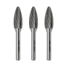 SH-5 Tungsten Carbide Burr Flame Shape Double Cut 1/2"x1-1/4" 1/4" Shank 3PCS