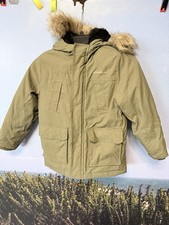 Eddie Bauer Parka Jacket Kids XS 5/6 Green Faux Fur Hood Long Sleeve Full Zip