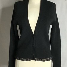 For Love of Lemons Nina Black Ribbed Knit Cropped Cardigan Knit Sweater Small