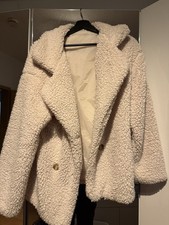 SheIn Damen Teddyjacke beige kurz Knopfversch...