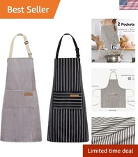 2 Pack Kitchen Cooking Aprons, Adjustable Bib Soft Chef Apron with 2 Pockets ...