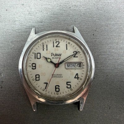 Seiko Pulsar Railroad Approved Watch Men 36mm White Dial Steel Daydate New Batt