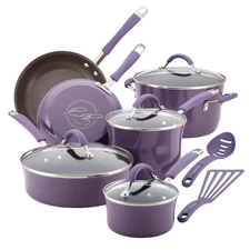 Rachael Ray Cucina 12-Piece Nonstick Cookware Pots and Pans Set Lavender Purple