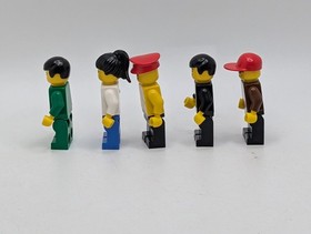5 Vintage Lego Male and Female Town Minifigures from Set 4559 Cargo Train