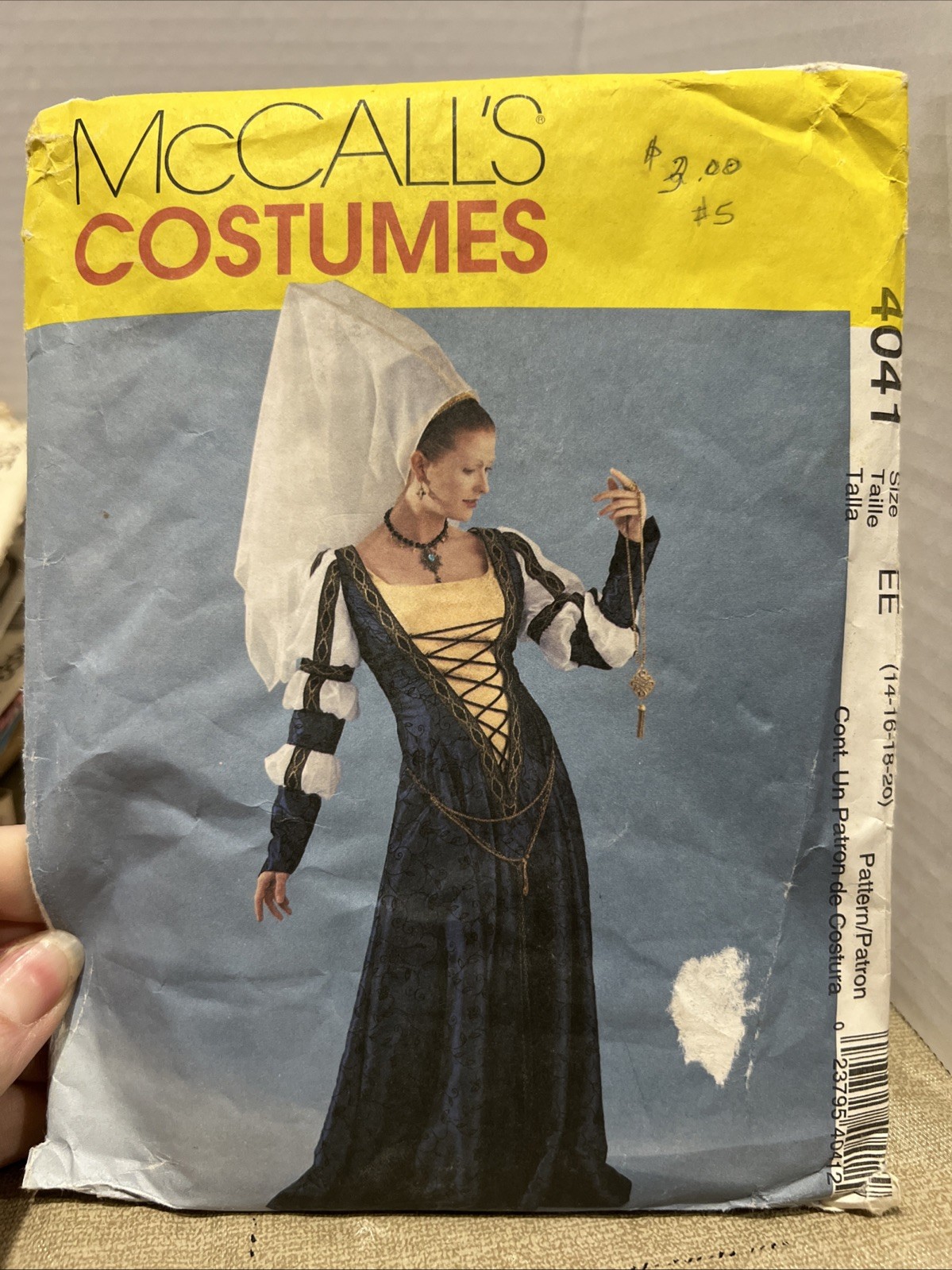 Vestido medieval McCalls 4041, cierre con cordones, mangas Julieta, tocado, talla 14-20