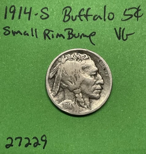 1914-S Buffalo 🦬 Indian Head Nickel 5c Vg Very Good Small Rim Bump