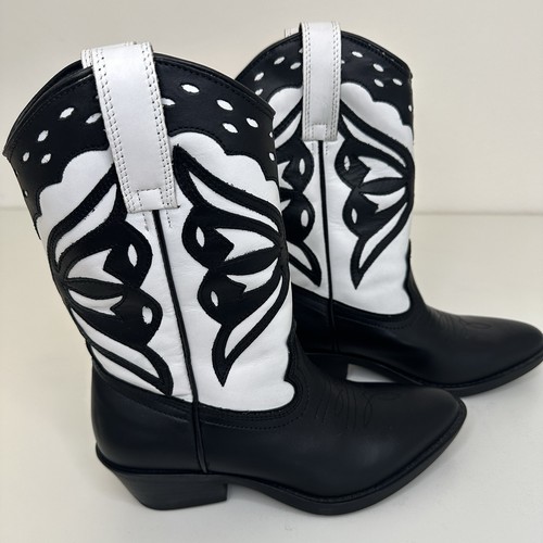 Steve Madden Womens Laredo Black/White Western Cowboy Block Heel Size 7 cowgirl - Picture 3 of 6