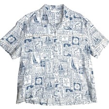 Jane + Delancey Linen Blend Nautical Coastal Button Down Short Sleeve Top Medium