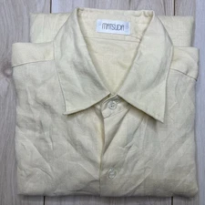 Matsuda Yellow Linen Button Up Dress Shirt Mens Large RARE Made In Japan Pockets