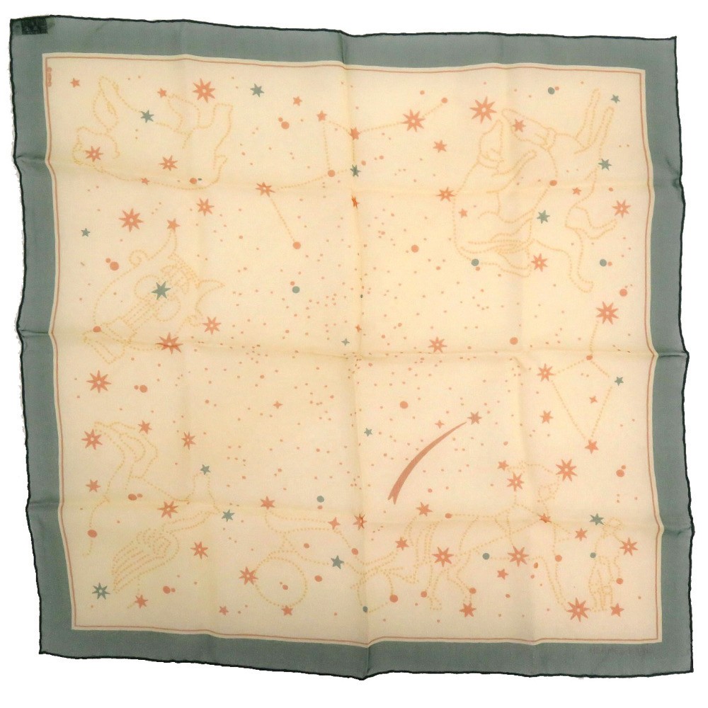 Hermes Carre 45 Zodiac Silk Green Yellow Beige Scarf 0149 HERMES