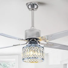 Crystal Chandelier Ceiling Fan with Light and Remote - 42” Modern Fandelier w...