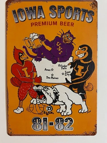 Vintage Iowa Sports Beer Sign - Jos Pickett Cyclones Hawkeyes Panthers Illinois