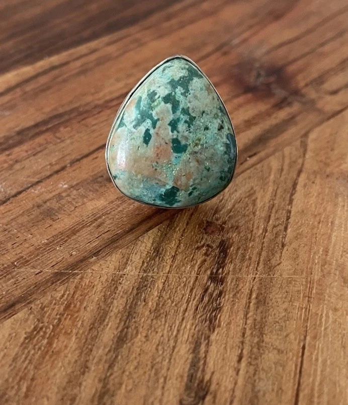 Anillo de piedras preciosas turquesa peruana tamaño 7,5 - chapado en plata de ley 925 - nuevo Foto 4 de 4