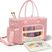 VERONLY Crochet Bag Yarn Storage, Large Knitting Tote with Padded Large, Pink