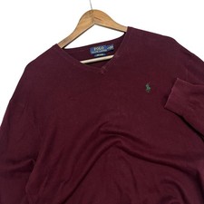 Polo Ralph Lauren Mens Pima Cotton V-Neck Sweater Burgundy Red Large L Pony