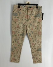 NWT Lauren Ralph Lauren Tan Multi Floral Premier Skinny Ankle Jeans 12