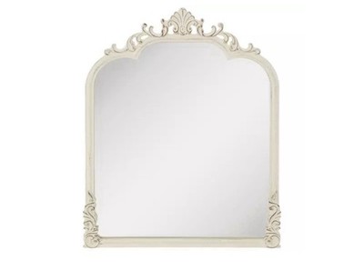 Antique White Distressed Vintage Glam Baroque Inspired Wall Mirror Ornate Crown