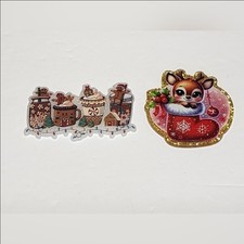 Acrylic Christmas Reindeer Stocking Coffee Xmas Badge Keychain Crafts Glitter