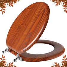 Round Toilet Seat Molded Wood Toilet Seat with Zinc Alloy Hinges, Easy to Instal