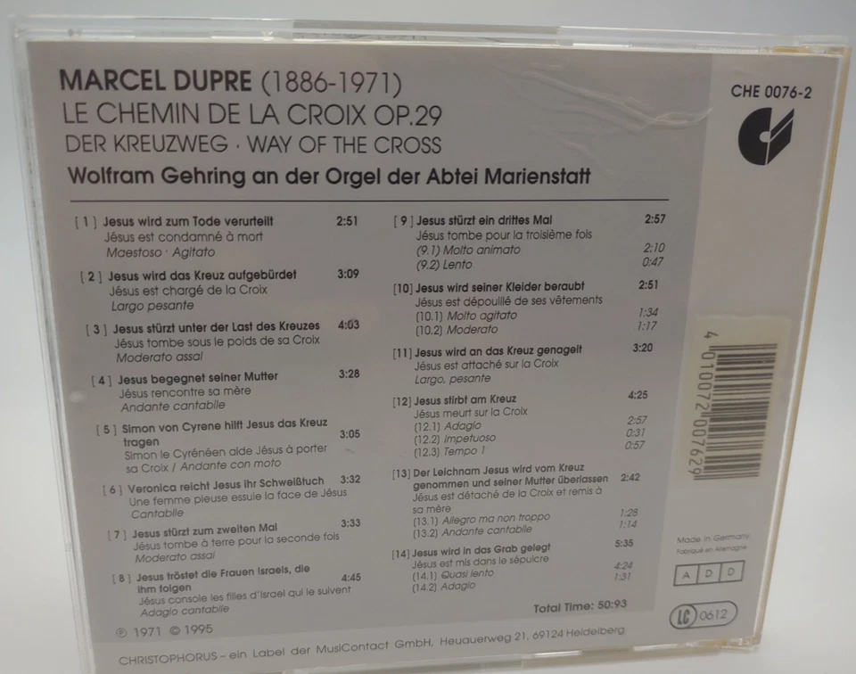 Marcel Dupre - Le Chemin de la Croix Op. 29 - Wolfgang Gehring, organ (CD, 1995) - Image 3 of 4