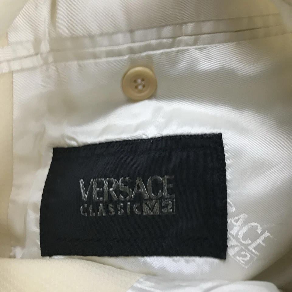 Blazer Versace Clásico V2 Para Hombres 50 Crema Lana Forrada Abotonada Traje Chaqueta * Foto 2 de 4