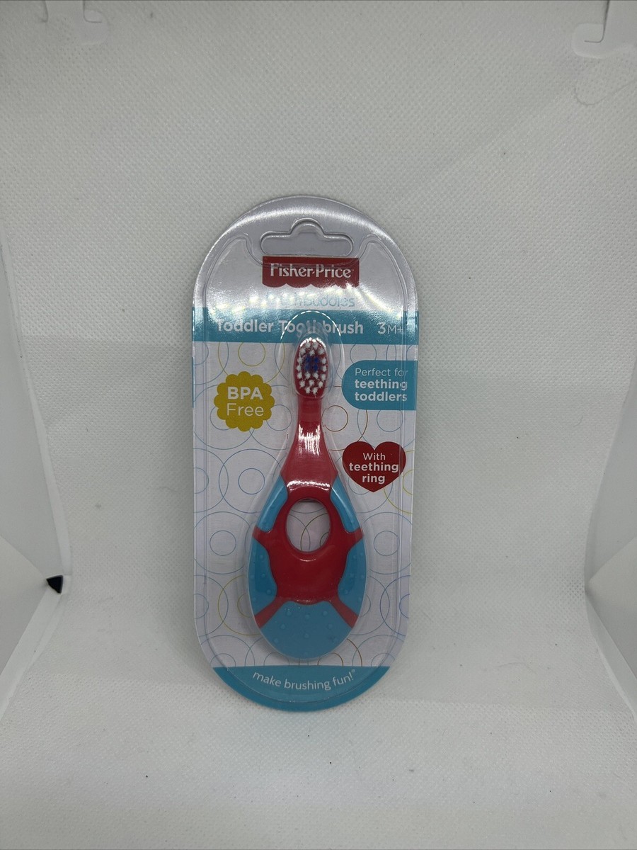 Fisher-Price Brush Buddies Toddler Toothbrush with Teething Ring, 3M+, BPA  Free
