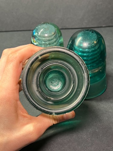 Glass Telephone Pole Insulators - Honeycomb - Set of (3) - (2 Aqua, 1 Clear) - Picture 9 of 11