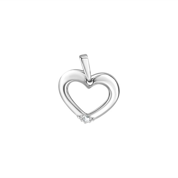 AnhäNger Aus 925/- Sterling Silber Rhodiniert Glanz Herz 1 Zirkonia Weiß V-image
