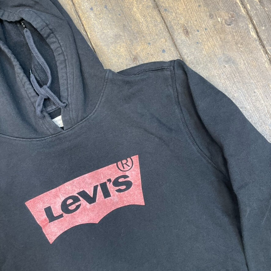 Levis Hoodie Mens Y2K Spellout Pull Over Sweatshirt, Black, Large image 4