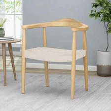 Mid-Century Modern Ash Wood Accent Chair with Olefin Rope Seat
