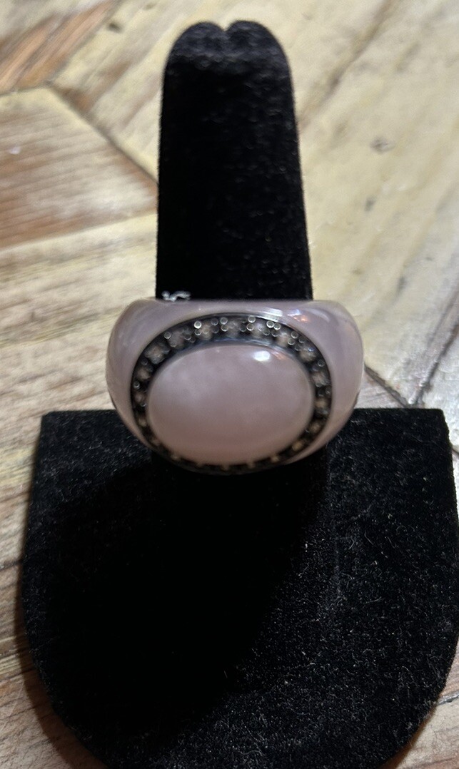 Solid Rose Quarts cocktail ring With Crystals - image 1