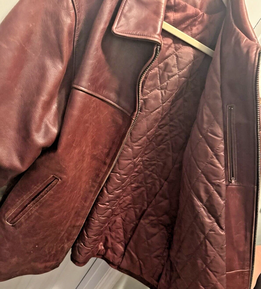 Chaqueta de cuero vintage para hombre grande alta moda forrada luna H.S. Cremallera completa Foto 3 de 4