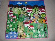Gorgeous Handmade Small Blanket Wall Hanging Town Village Life LLamas 38x38