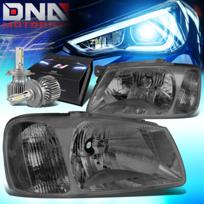 FOR 2000-2002 ACCENT FACTORY STYLE HEADLIGHT LAMPS W/LED KIT SLIM STYLE SMOKED