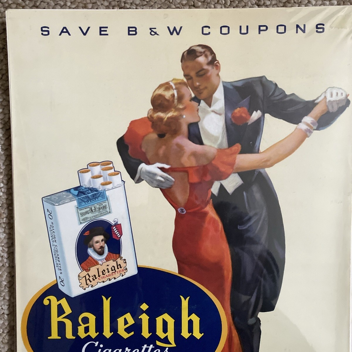 ヴィンテージ Walter Raleigh Tobacco Advertising Sign　看板 インテリア アメリカン雑貨 Vintage Embossed Tin Sir Walter Raleigh Tobacco Sign 24