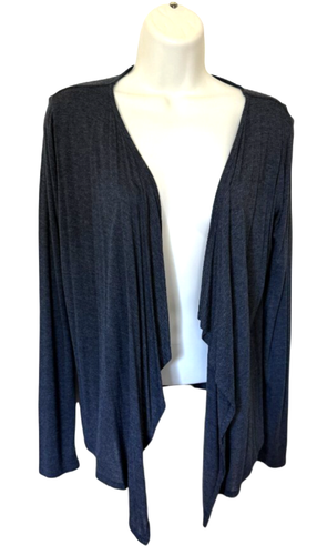 Liz Claiborne BLUE OPEN FRONT CARDIGAN Sz Petite Small Lightweight Waterfall Hem
