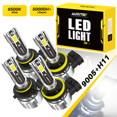 AUXITO Combo 4 9005 + H11 LED Headlight Kit Bulbs High Low Beam White 100000LM