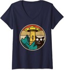 Ufo Crazy Cat Alien Cat Lover Funny Abbduction Ladies' V-Neck Tshirt