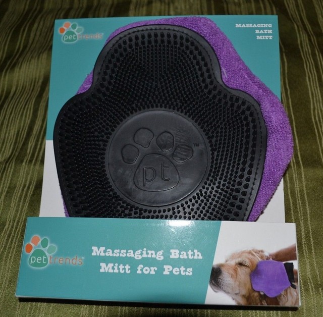 Massaging Bath Mitt for Pets Microfiber & Rubber Bristle Shampoo Wash
