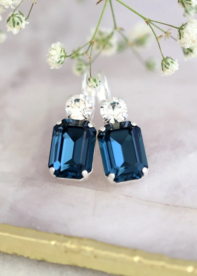 Bonito pendiente de aro colgante 3 quilates esmeralda zafiro simulado enchapado en oro blanco de 14 k Foto 3 de 4