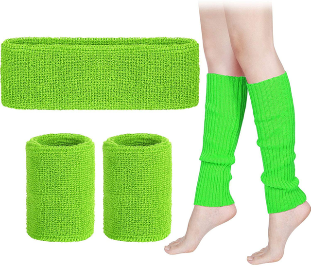 Leg Warmers Set Women 80s Neon Knit Leg Warmers Running Headband