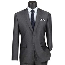 VINCI Men's Charcoal Textured Stretch 2-Button Slim Fit Suit - NEW