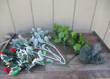 Vintage Christmas Holiday Winter Floral Picks Pics Holly Greenery