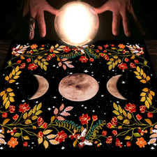 Pagan Wiccan Flowers Triple Moon  Gothic Altar Divination Cloth