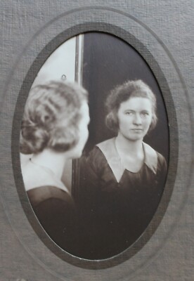 Interesting Antique 1920's Photo / Photograph Woman Looking In Mirror
