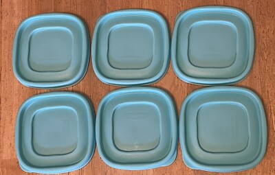 6 Rubbermaid Easy Find 7J58 Replacement Lids 4.5  Square Turquoise Aqua Blue